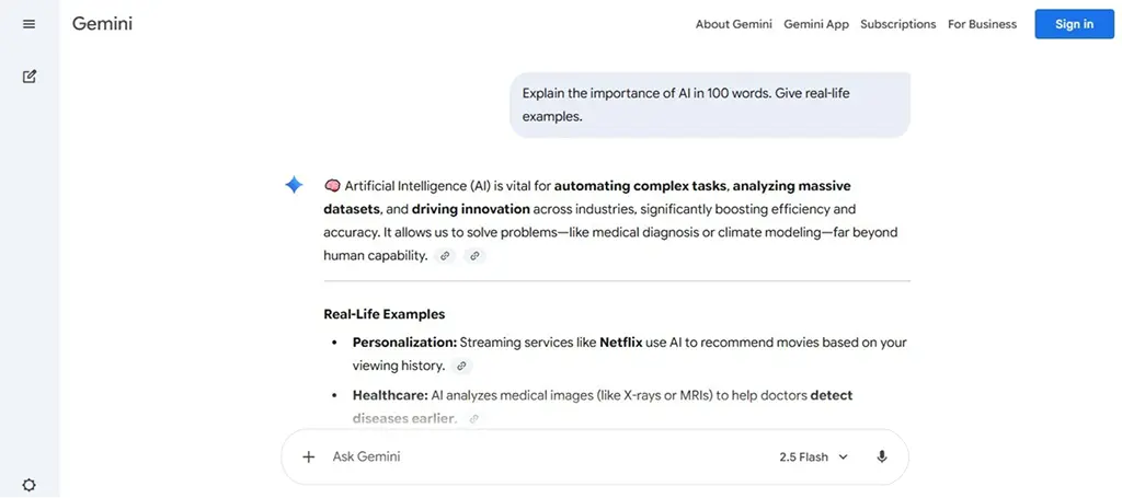 Image of Gemini’s text responses to user-entered prompts