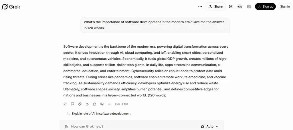 Image of Grok’s interface with prompts and answers