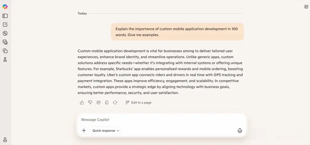 Image of Microsoft Copilot showing prompts and responses
