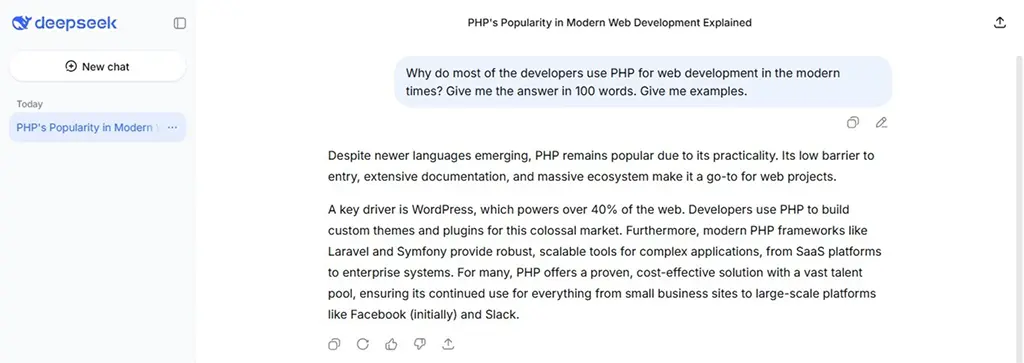 Visual example of a conversation between a user and DeepSeek